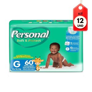 Kit C/12 Personal Soft & Protect Fralda Infantil G C/60