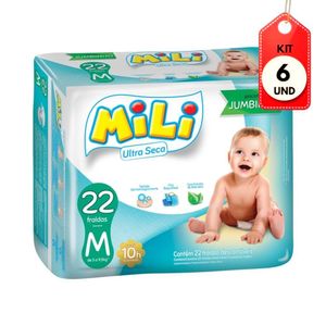 Kit C/06 Mili Ultra Seca Fralda Infantil Jumbinho M C/22