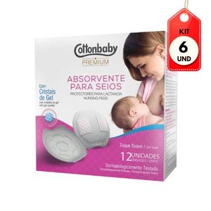 Kit C/06 Cottonbaby Mamãe Absorvente P/ Seios C/12