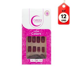 Kit C-12 Fhaces Colors Maçã Do Amor Unhas Postiças C-24