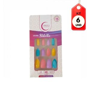 Kit C/06 Fhaces U4061 Unhas Postiças Stilleto Multi Esperança C/48