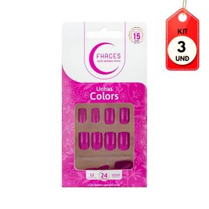 Kit C/03 Fhaces Colors Rosa Fucsia Unhas Postiças C/24