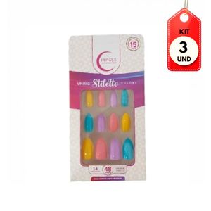 Kit C/03 Fhaces U4061 Unhas Postiças Stilleto Multi Esperança C/48