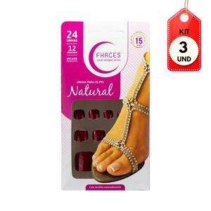 Kit C/03 Fhaces Color Unhas Postiças P/ Pés Vermelho Metálico C/24