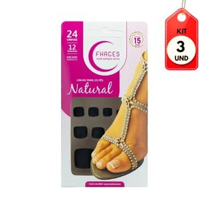 Kit C/03 Fhaces Color Unhas Postiças P/ Pés Black Fosco C/24
