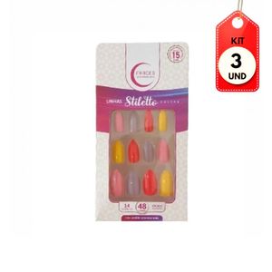 Kit C/03 Fhaces U4060 Unhas Postiças Stilleto Multi Saori C/48