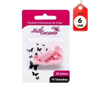 Kit C/06 Nail Encanto Colors Rosa Unhas Postiças C/28