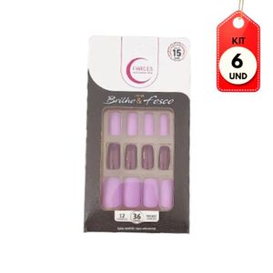 Kit C/06 Fhaces U4032 Unhas Postiças Brilho & Fosco Lilás C/36