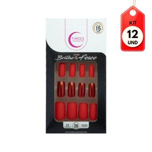 Kit C/12 Fhaces U4034 Unhas Postiças Brilho & Fosco Laranja C/36