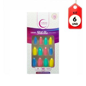 Kit C/06 Fhaces U4062 Unhas Postiças Stilleto Multi Desejo C/48