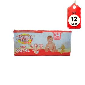 Kit C-12 Natural Baby Premium Fralda Mega Xg C-34