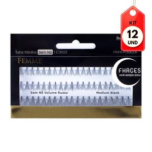 Kit C/12 Fhaces C3022 Cílios Postiços Tufos Médios S/ Nó