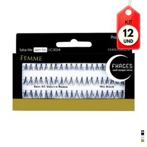 Kit C/12 Fhaces C304 Cílios Postiços Tufos Mix Sem Nó