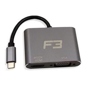 Cabo Adaptador 2 Em 1 Usb C 3 1 Type C Para Hdmi 4k E Vga Jc