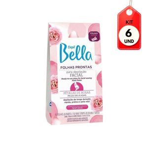 Kit C/06 Depil Bella Pétalas De Rosas Folhas Depilatórias Prontas Facial C/16