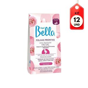 Kit C/12 Depil Bella Pétalas De Rosas Folhas Depilatórias Prontas Facial C/16