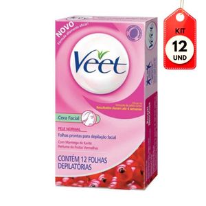 Kit C/12 Veet Folhas Depilatórias Facial Normal C/12