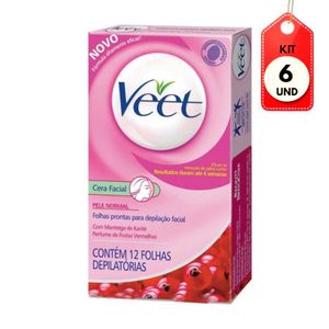Kit C/06 Veet Folhas Depilatórias Facial Normal C/12