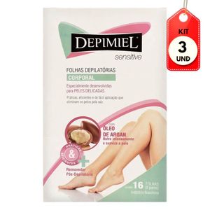 Kit C/03 Depimiel Folhas Depilatórias Corporal Sensitive C/16