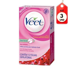 Kit C/03 Veet Folhas Depilatórias Facial Normal C/12