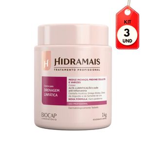 Kit C/03 Hidramais Drenagem Linfática Creme P/ Massagem 1kg