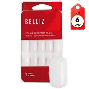 Kit C/06 Belliz 1201 Unhas Artificiais Autoadesivas Quadrada M