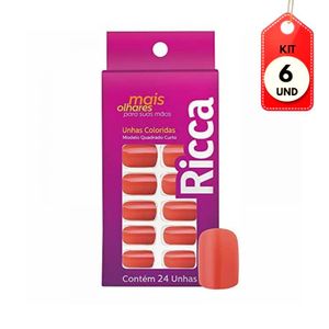 Kit C-06 Ricca Unha Postiça Vermelho Paixão Sem Cola C-24