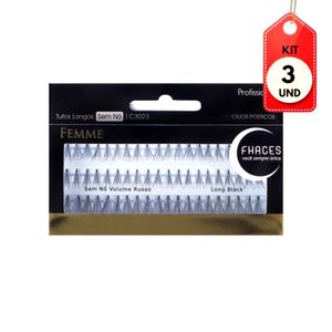 Kit C/03 Fhaces Cílios Tufos Longos S/ Nó