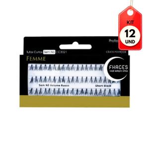 Kit C/12 Fhaces Cílios Tufos Curtos S/ Nó