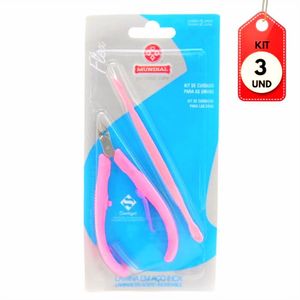 Kit C-03 Mundial 168 Alicate Cutícula Flex + Espátula Rosa