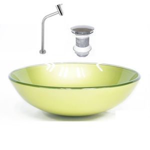 Kit Cuba Vidro Redonda 42cm Torneira E Válvula Verde Oliva