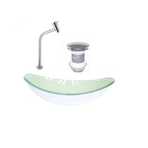 Kit Cuba Vidro Oval 47cm Torneira E Válvula Branca