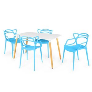 Conjunto Mesa De Jantar Retangular Eiffel Branca 120x80cm Com 4 Cadeiras Allegra - Azul