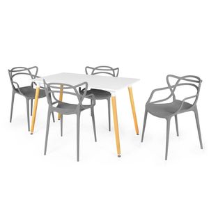 Conjunto Mesa De Jantar Retangular Eiffel Branca 120x80cm Com 4 Cadeiras Allegra - Cinza Escuro