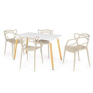 Conjunto Mesa De Jantar Retangular Eiffel Branca 120x80cm Com 4 Cadeiras Allegra - Nude