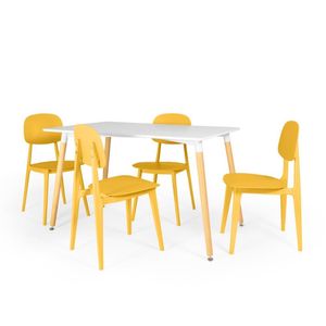 Conjunto Mesa De Jantar Retangular Eiffel Branca 120x80cm Com 4 Cadeiras Itália - Amarelo