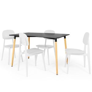 Conjunto Mesa De Jantar Retangular Eiffel Preta 120x80cm Com 4 Cadeiras Itália - Branco