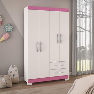 Guarda-roupa Solteiro 4 Portas 2 Gavetas Viena Notável Branco/rosa