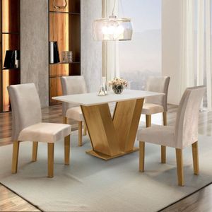 Conjunto Sala de Jantar Mesa Tampo Mdf 4 Cadeiras Espanha Siena Móveis Ypê