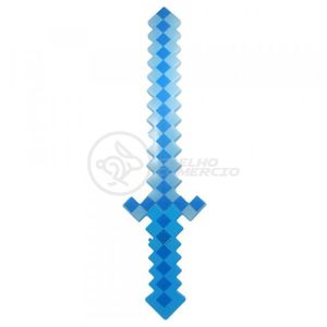 Brinquedo Espada Pixel Minecraft 58cm Som E Luz A Pilha Azul