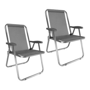 Kit 2 Cadeira Praia Max Alumínio Oversize Cinza Reforçada 140kg Zaka Cinza