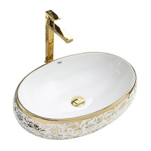Kit Cuba Pia Louça Cerâmica Banheiro C/ Torn E Válv Dourado