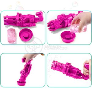 Máquina Elétrica Brinquedo Lança Bolhas Sabão Rosa