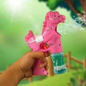 Cavalo Bolhudo Elétrica Lança Bolhas Sabão Infantil Rosa