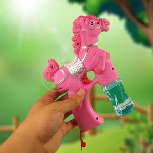 Cavalo Bolhudo Elétrica Lança Bolhas Sabão Infantil Rosa