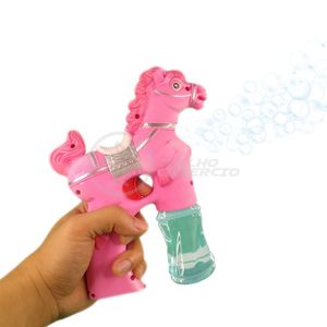 Cavalo Bolhudo Elétrica Lança Bolhas Sabão Infantil Rosa