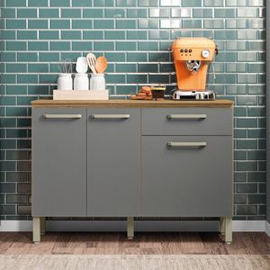 Balcão De Cozinha 3 Portas E 1 Gavetas Com Tampo 1,20m Versalhes Kit's Paraná Freijo Cinza