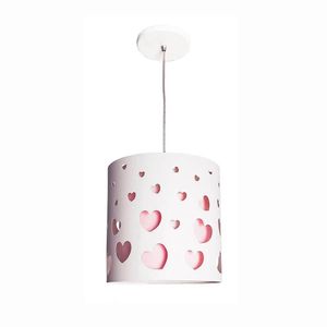 Lustre Pendente Corações 25x25 (branco Com Interna Rosa) Interna Rosa