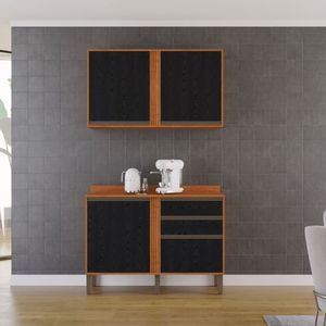 Cozinha Compacta 4 Peças 4 Portas 2 Gavetas Pérola Cinamomo/preto