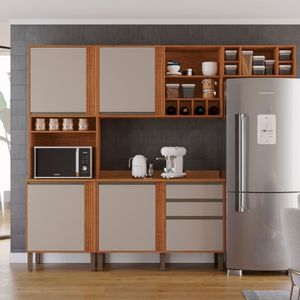 Cozinha Compacta 4 Peças 5 Portas 2 Gavetas Pérola Cinamomo/off White